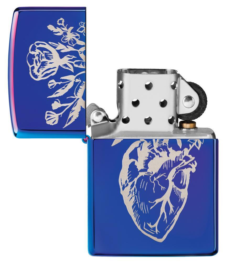 Zippo Heart Vase Design High Polish Indigo Pocket Lighter Zippo