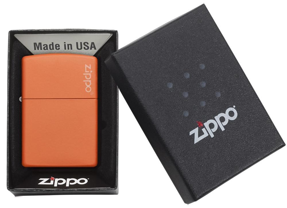 Zippo Orange Matte Logo Pocket Lighter Zippo