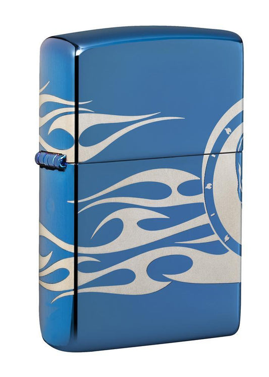 Zippo Tattoo Design High Polish Blue Pocket Lighter Zippo