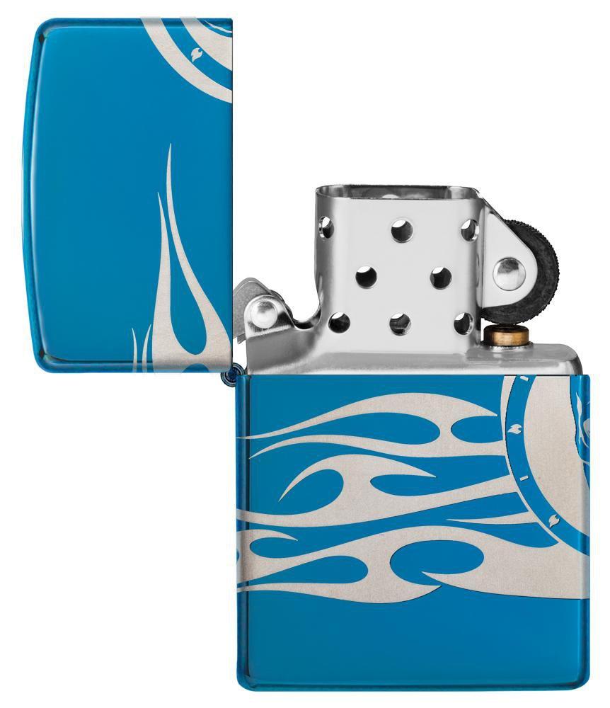 Zippo Tattoo Design High Polish Blue Pocket Lighter Zippo