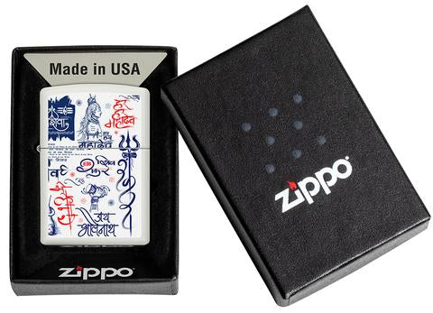 Zippo Bholenath White Matte Pocket Lighter Zippo