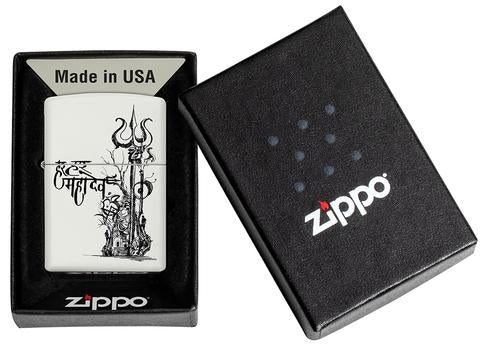 ZippoShiva's Trishul White Matte Pocket Lighter Zippo