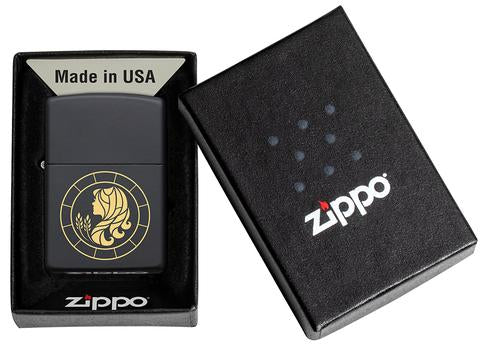 Zippo Virgo Zodiac Sign Black Matte Pocket Lighter Zippo