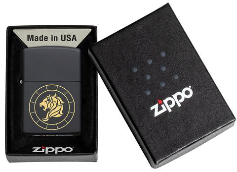 Zippo Leo Zodiac Sign Black Matte Pocket Lighter Zippo
