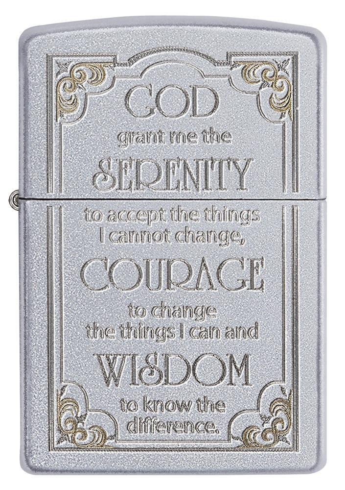 Zippo Serenity Prayer Satin Chrome Pocket Lighter Zippo