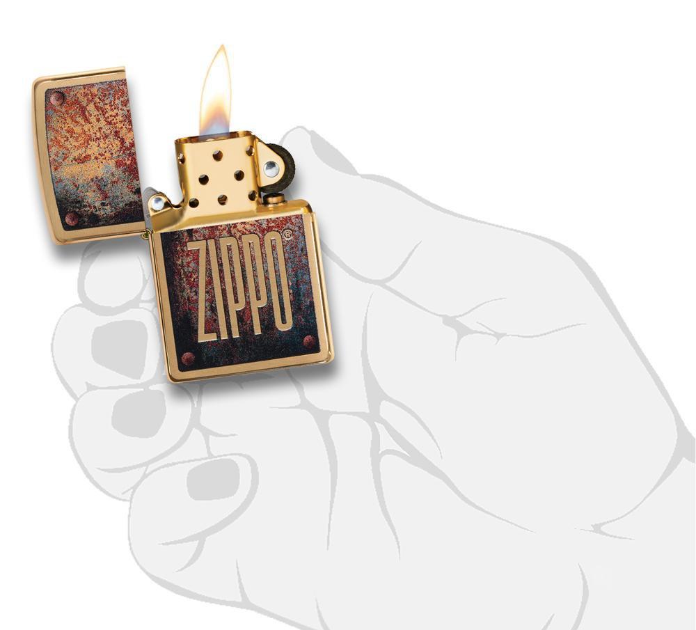 Zippo Rust Patina Brushed Brass Pocket Lighter Zippo