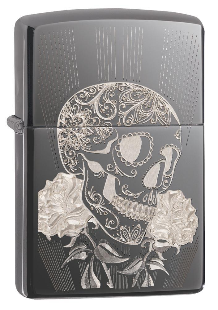 Zippo Fancy Skull Black Ice Pocket Lighter Zippo