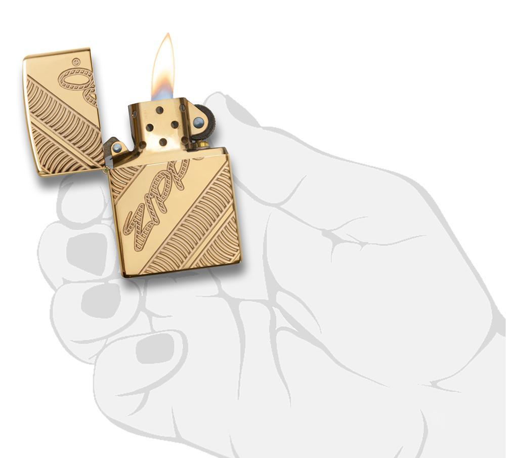 Zippo Armor High Polish Brass Coiled Pocket Lighter Zippo