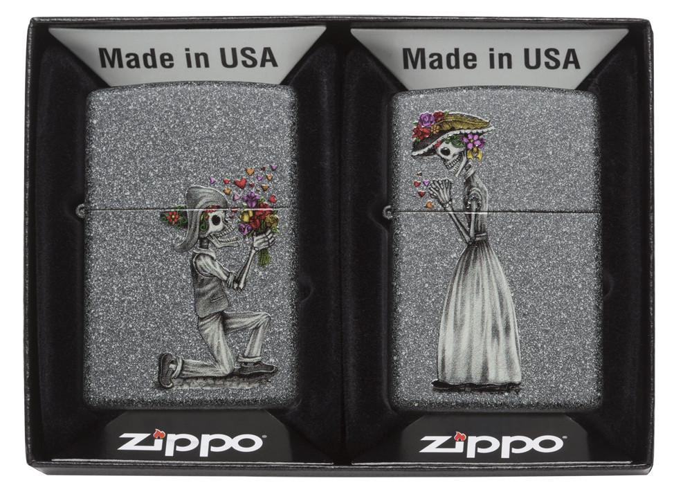 Zippo Skeleton Flowers Iron Stone Gift Set Pocket Lighters Zippo