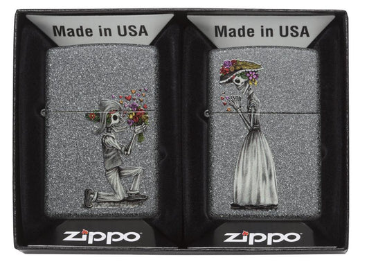 Zippo Skeleton Flowers Iron Stone Gift Set Pocket Lighters Zippo
