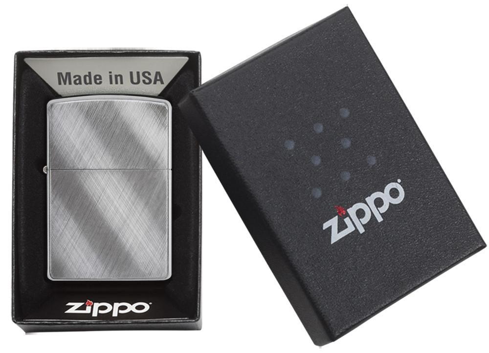 Zippo Diagonal Weave Brushed Chrome Pocket Lighter Zippo