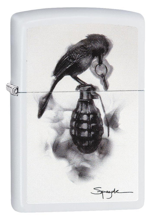 Zippo Spazuk Bird Design White Matte Pocket Lighter Zippo