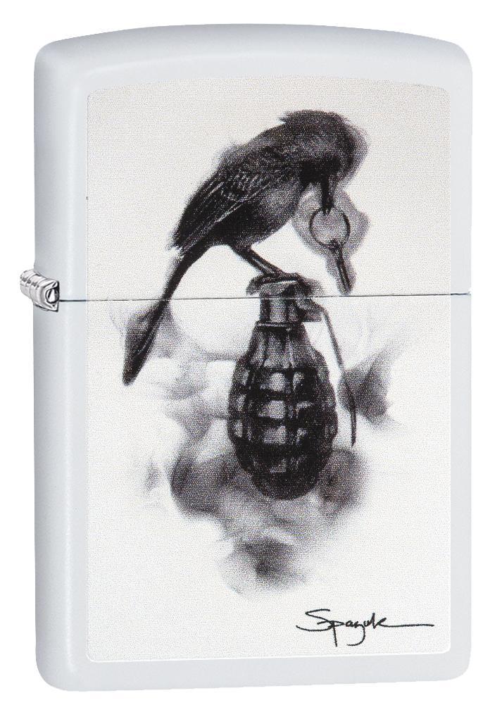 Zippo Spazuk Bird Design White Matte Pocket Lighter Zippo
