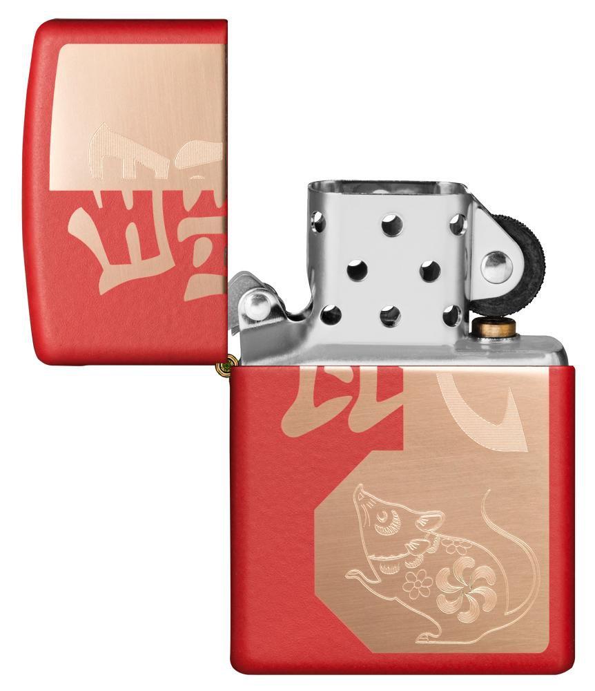 Zippo Year of The Rat Red Matte Pocket Lighter Zippo