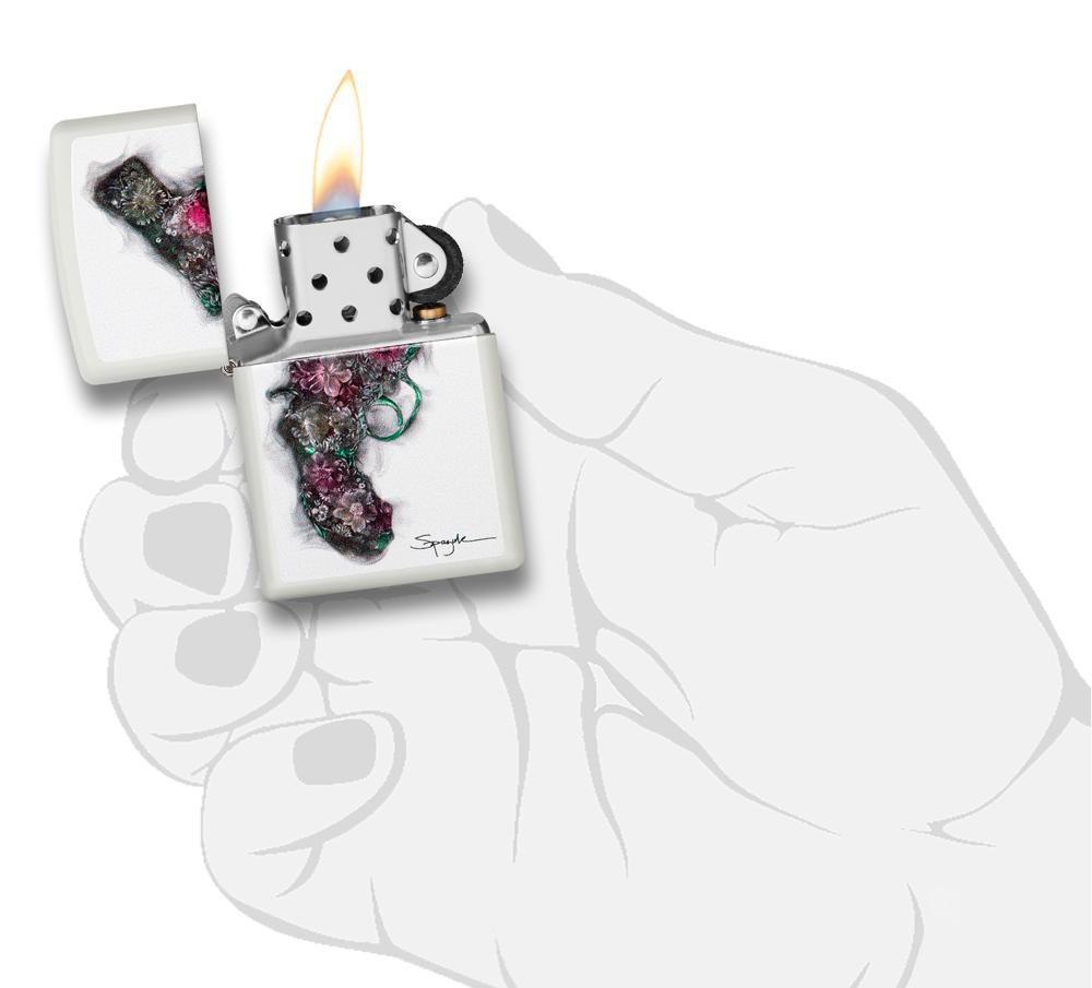 Zippo Spazuk Flower Pistol White Matte Pocket Lighter Zippo