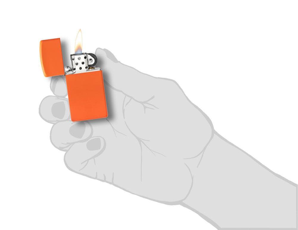Slim?« Orange Matte Windproof Lighter in hand