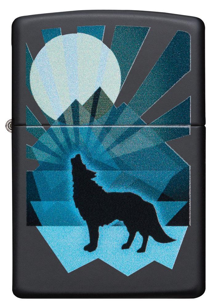 Zippo Wolf and Moon Design Black Matte Pocket Lighter Zippo