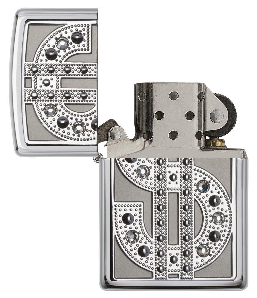 Zippo Swarovski Bling Brushed Chrome Emblem Pocket Lighter Zippo