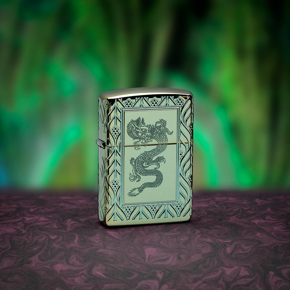 Zippo Armor High Polish Green Elegant Dragon Zippo