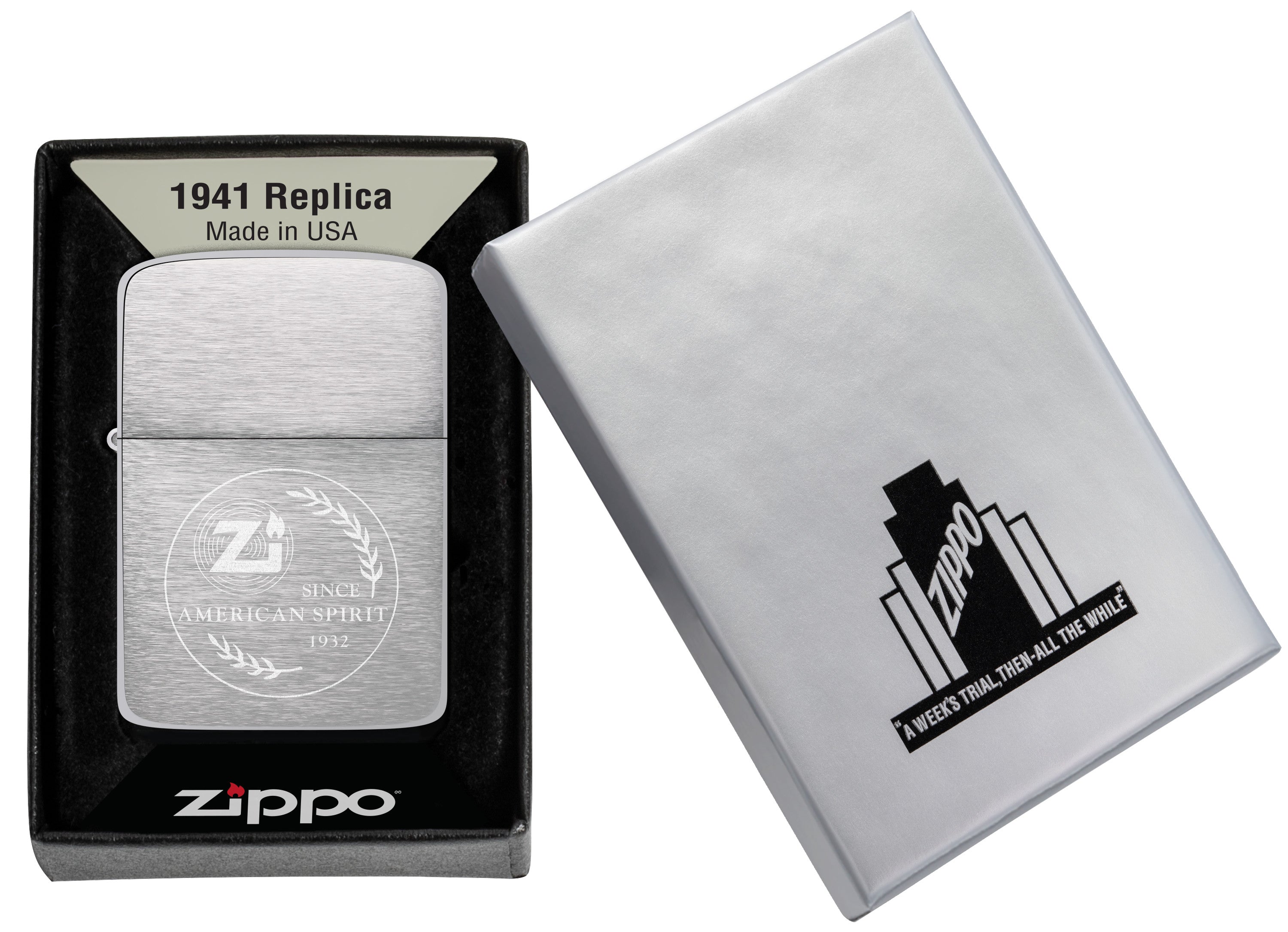 Zippo American Spirit 1932 Replica Brushed Chrome Design Zippo American Spirit 1932 Replica Brushed Chrome Design