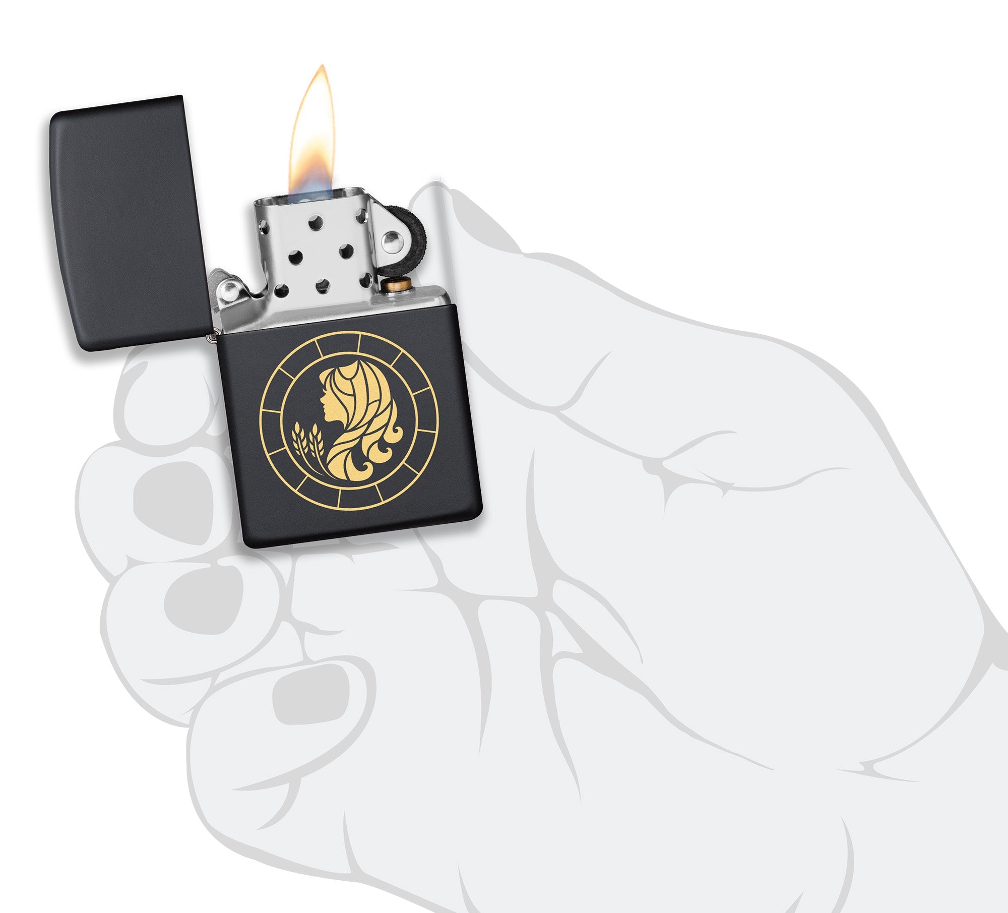 Zippo Virgo Zodiac Sign Black Matte Pocket Lighter Zippo