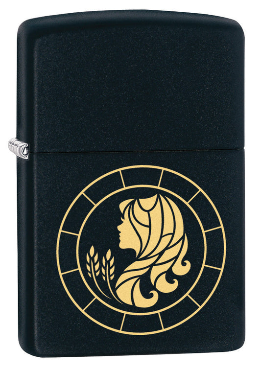 Zippo Virgo Zodiac Sign Black Matte Pocket Lighter Zippo