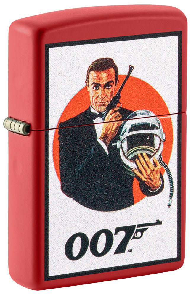 Front shot of James Bond 007?äó Vintage Design Red Matte Windproof Lighter standing at a 3/4 angle.