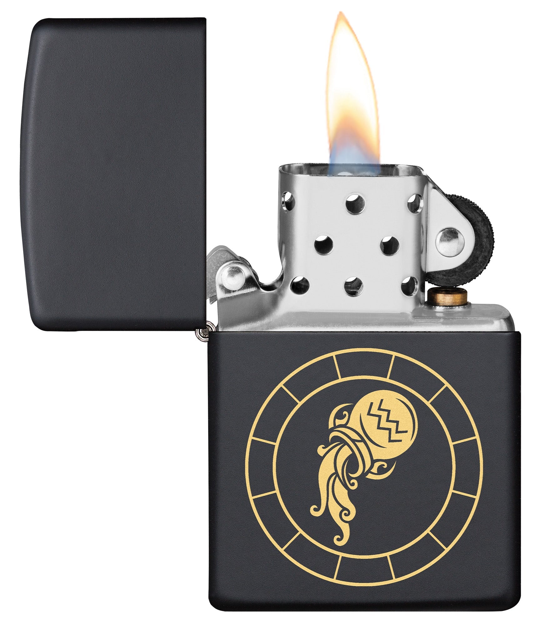 Zippo Brass Zodiac SignAquarius Black Matte Pocket Lighter Zippo