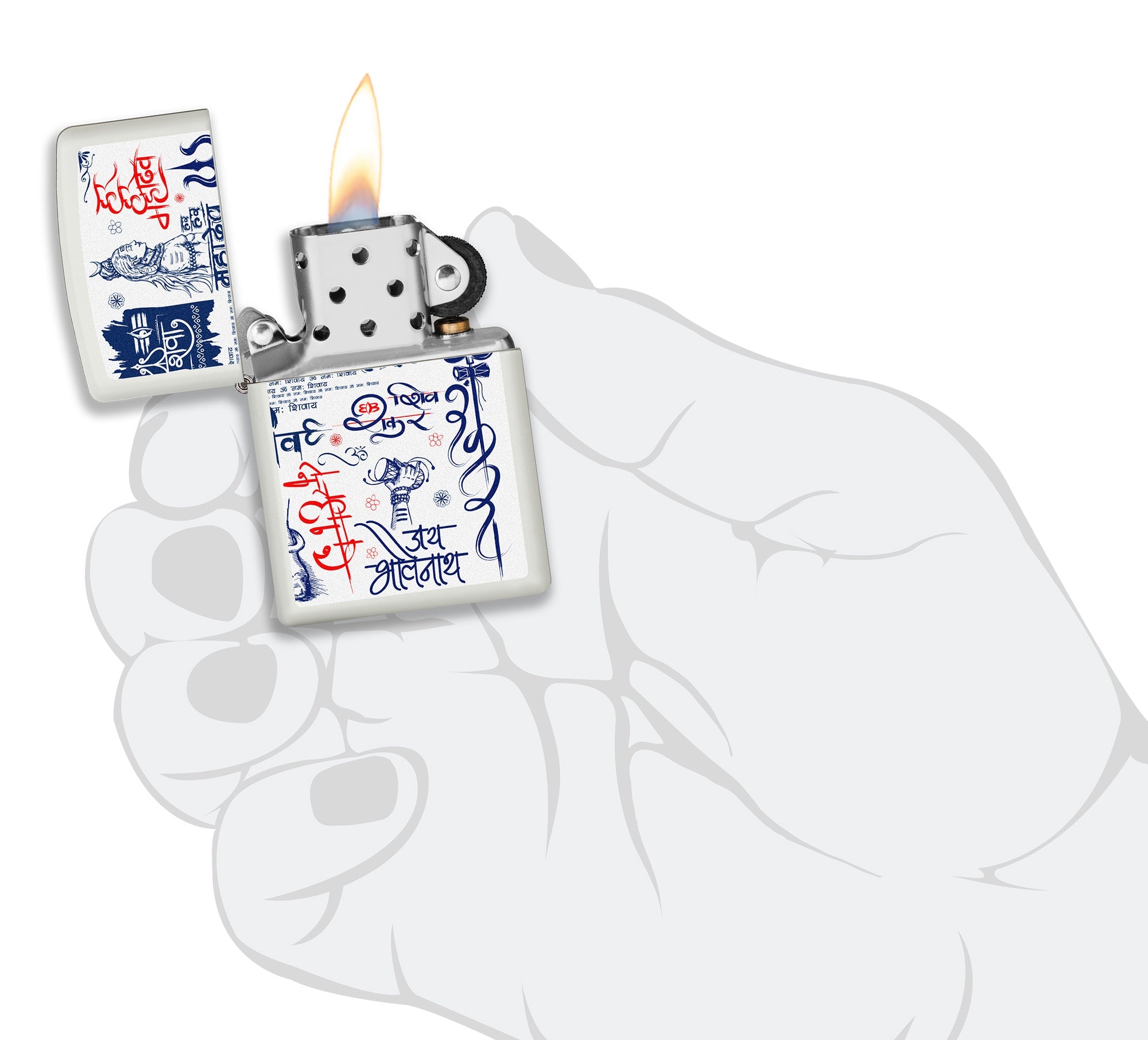 Zippo Bholenath White Matte Pocket Lighter Zippo