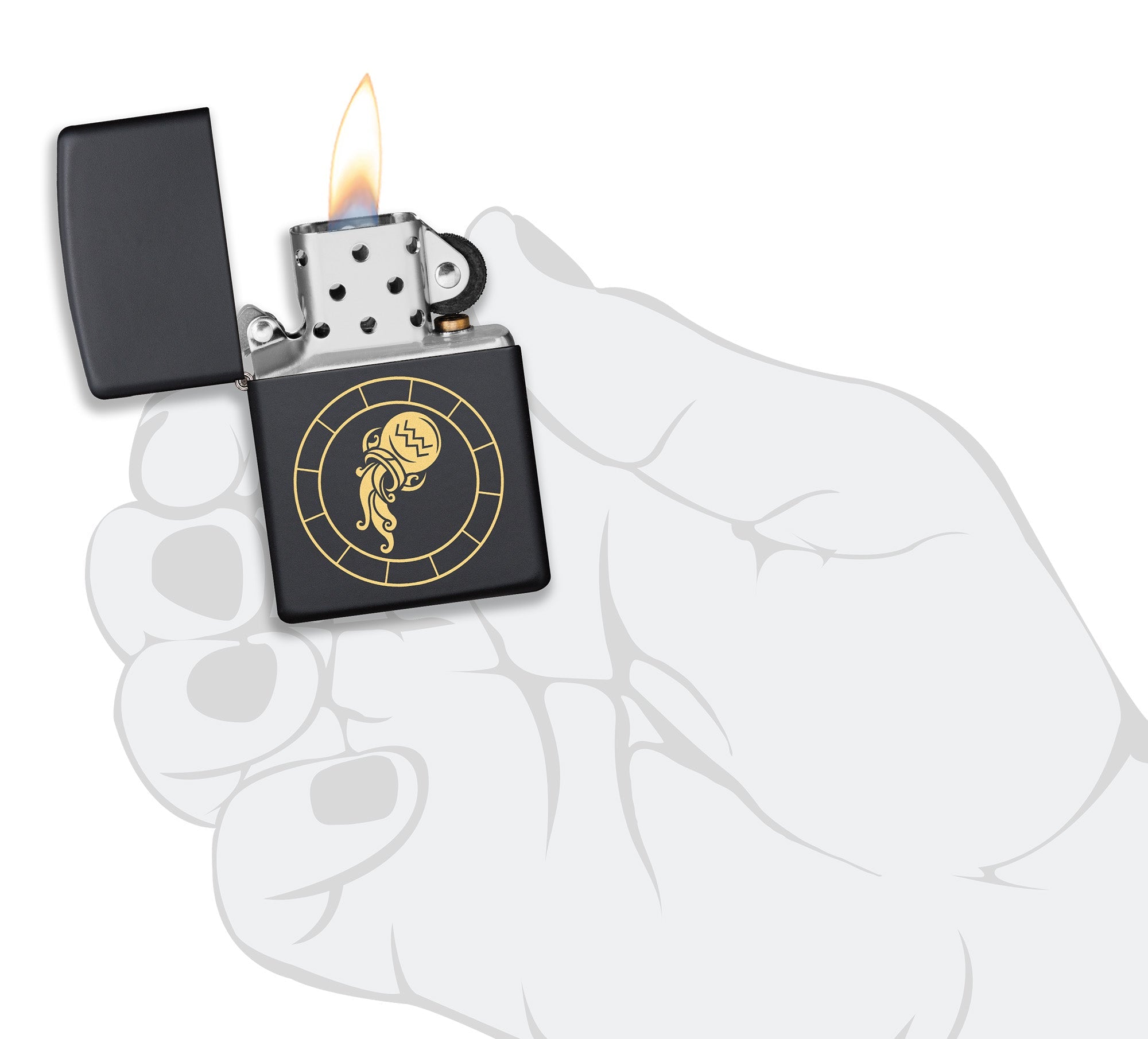 Zippo Brass Zodiac SignAquarius Black Matte Pocket Lighter Zippo