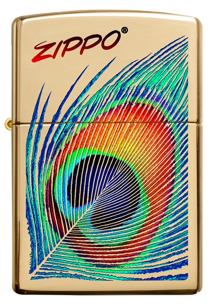 Front view of Peacock Feather Design Windproof Pocket Lighter.