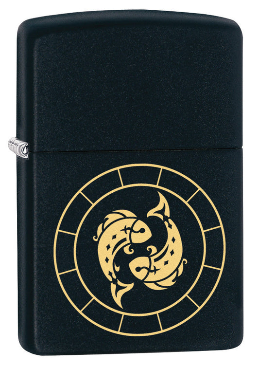Zippo PiscesZodiac Sign Black Matte Pocket Lighter Zippo